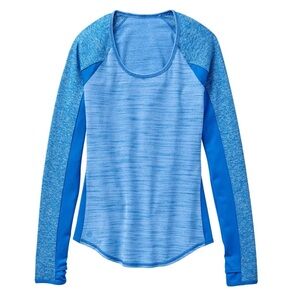 Athleta Running Wild Mix Crew, Macaw Blue Heather, Long Sleeves, Thumb Holes XL
